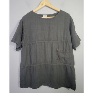 Marc Ware Womens M Linen Boxy Short Sleeve Top Green Made USA